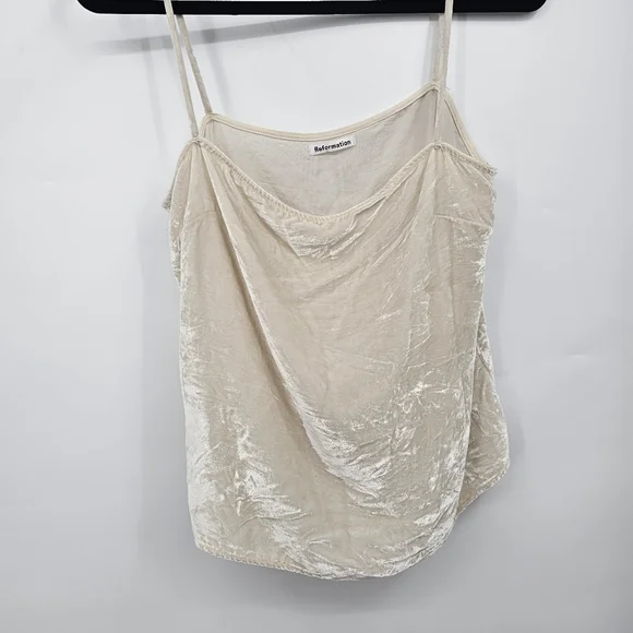 Reformation Ross Velvet Silk Cami Top Beige Neutral‎ Straight Neckline Size M - Picture 6 of 7
